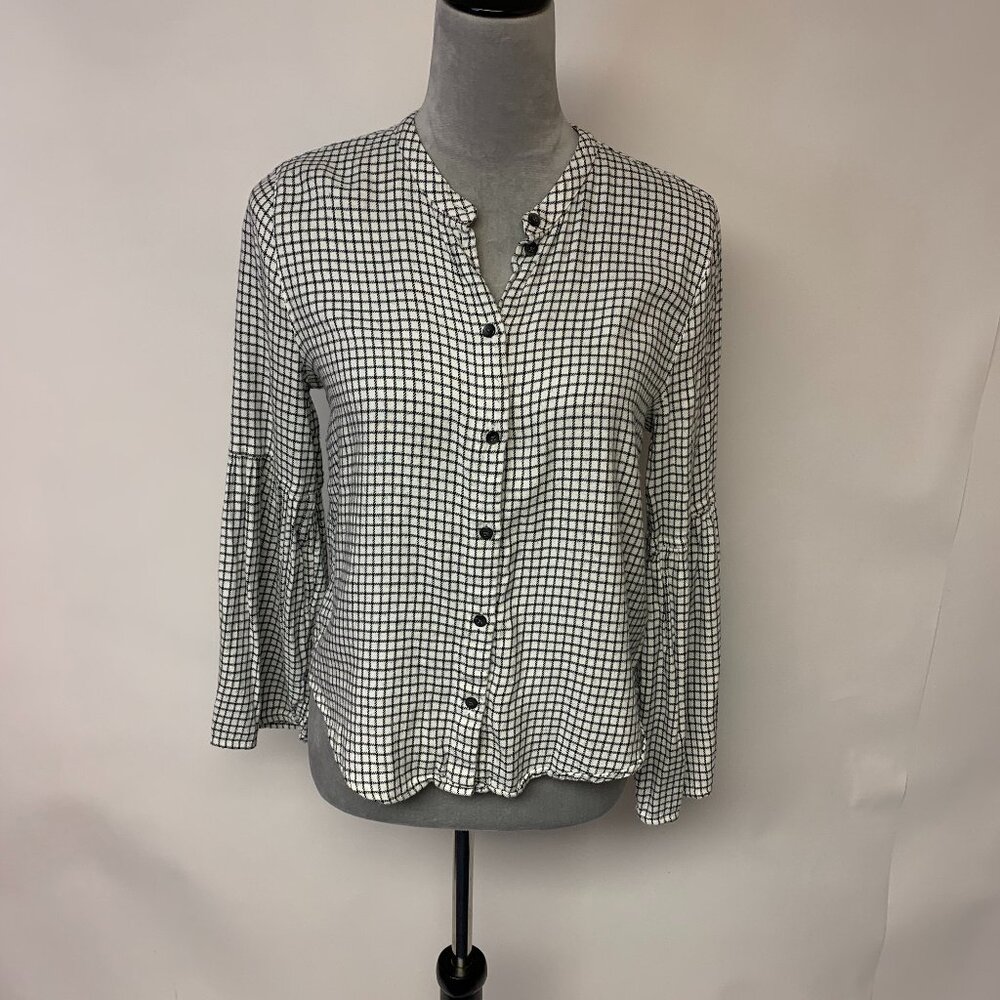 Madewell Windowpane Buttonup Bell Sleeve Relaxed Fit Plaid Preppy Causal SZ S